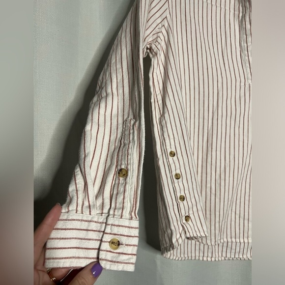 Marine Layer Cotton White and Red Striped Button Shirt - Picture 6 of 9
